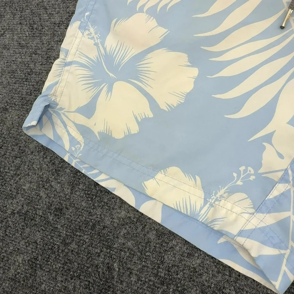 Thomas Dean Swim Trunks Mens M Blue Polyester Hibiscus Floral Beach Summer Style
